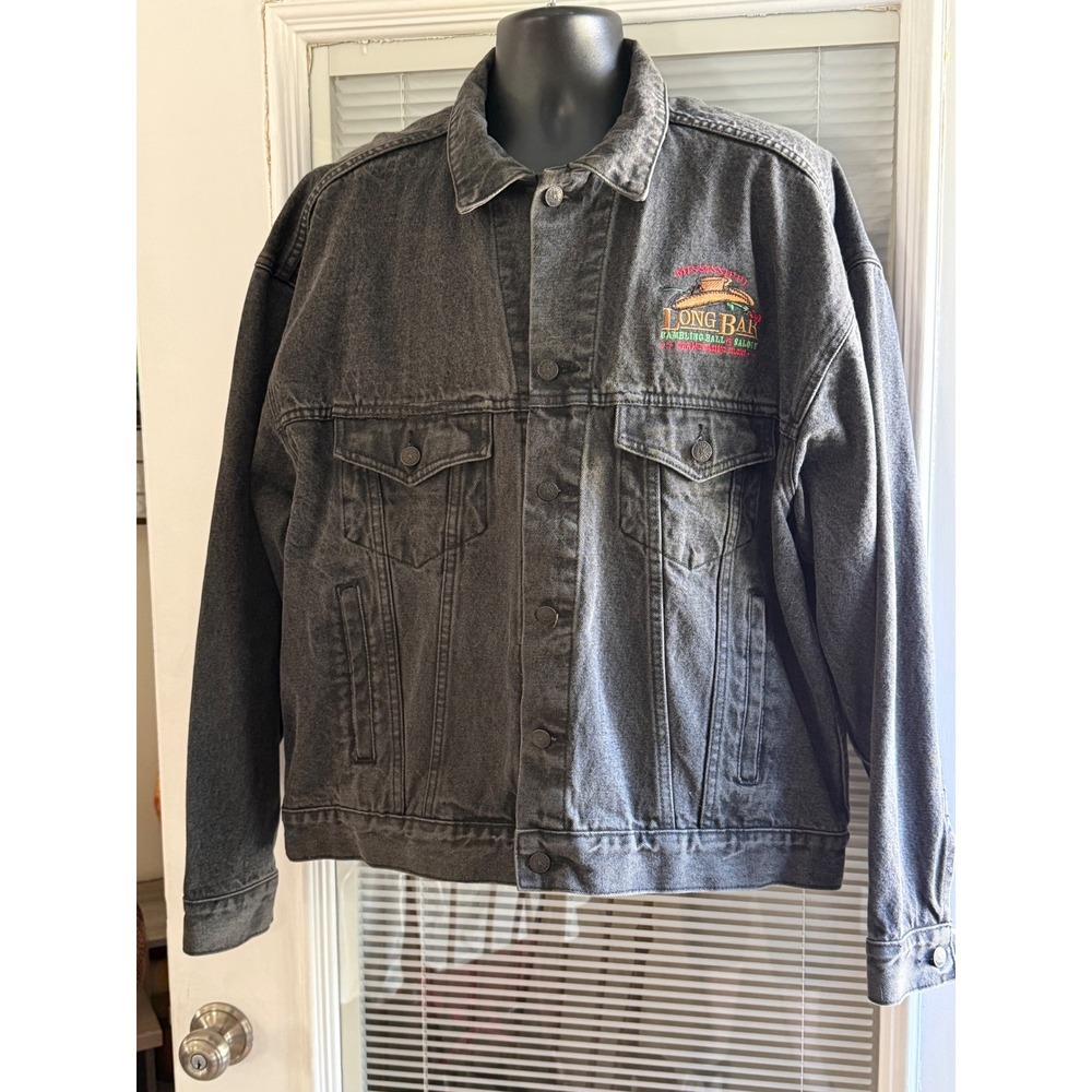 Butterfield Stage Denim Jacket Mens XL Black Excellent Casino Biloxi Long Bar